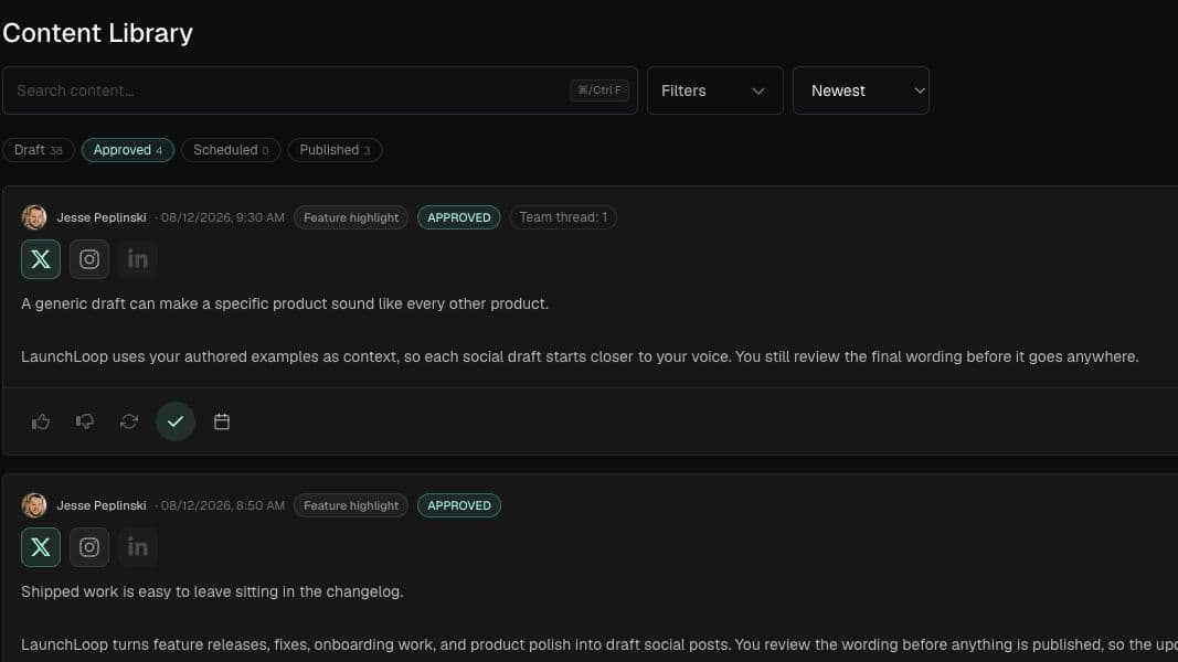 Generated X and Instagram posts preview
